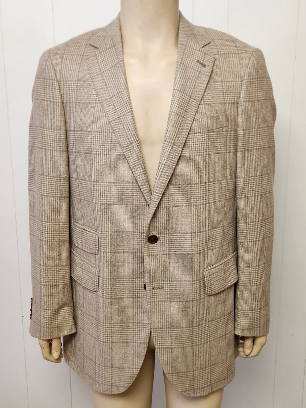cashmere sport coat 42L beige plaid Steven Giles